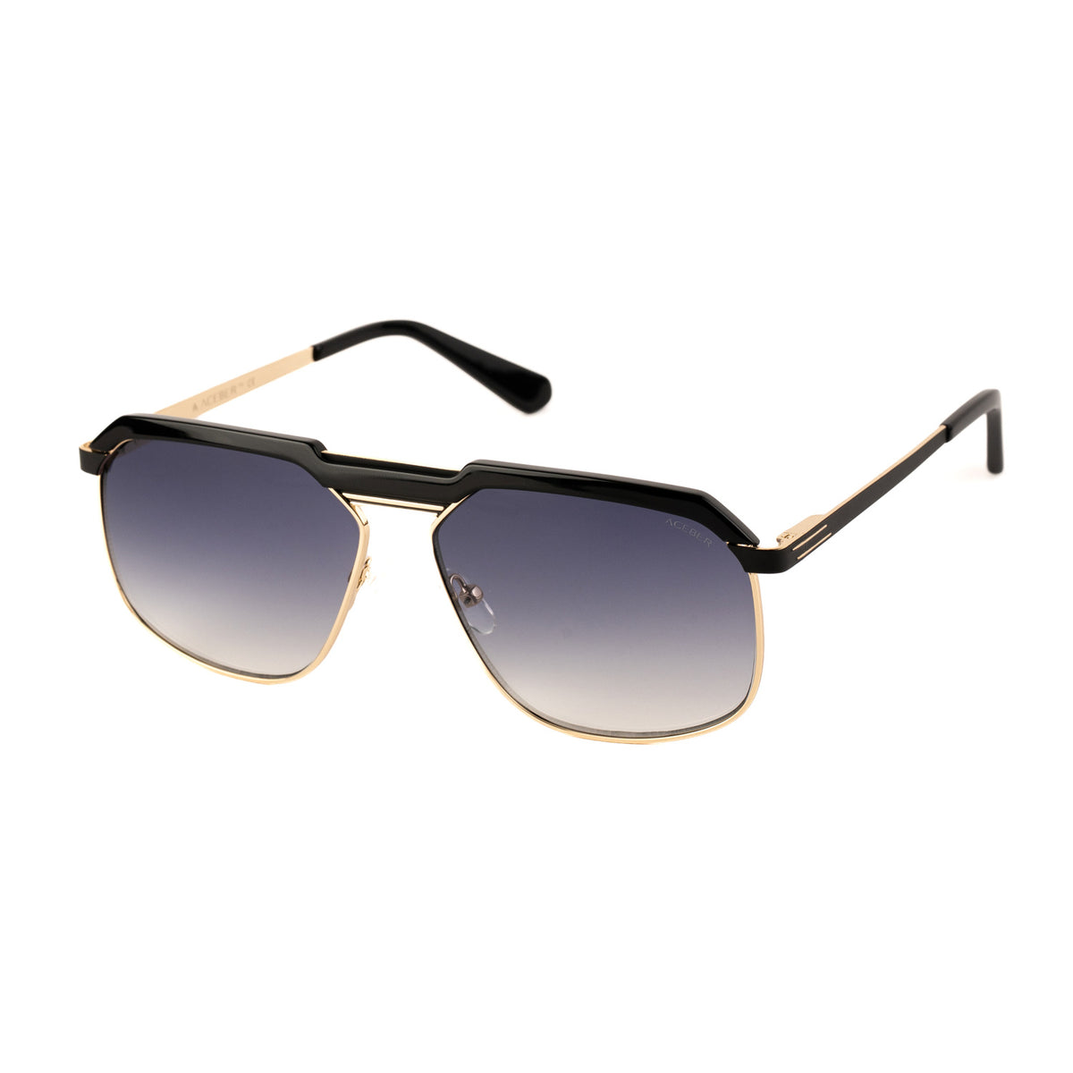 ochelari de soare aviator barbati negru cu auriu - ACEBER Velvet gata de lux, protectie UV400 material titan si acetat italian