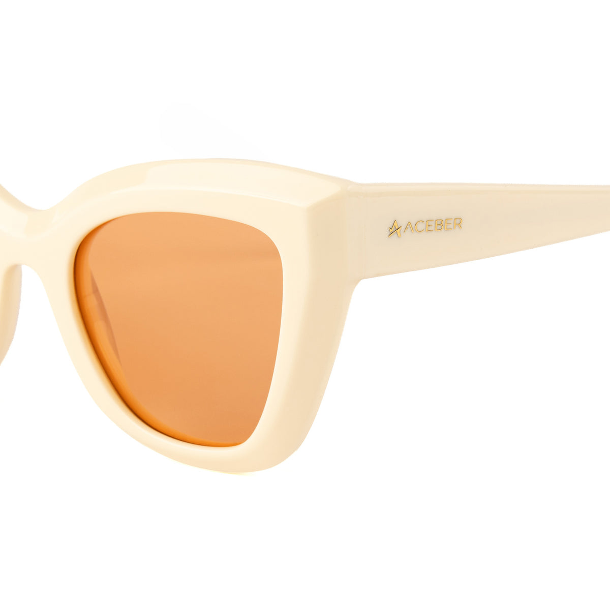 ochelari de soare dama cat-eye, acetat italian, UV400 polarizati, vedere profil brat bej - ACEBER Muse